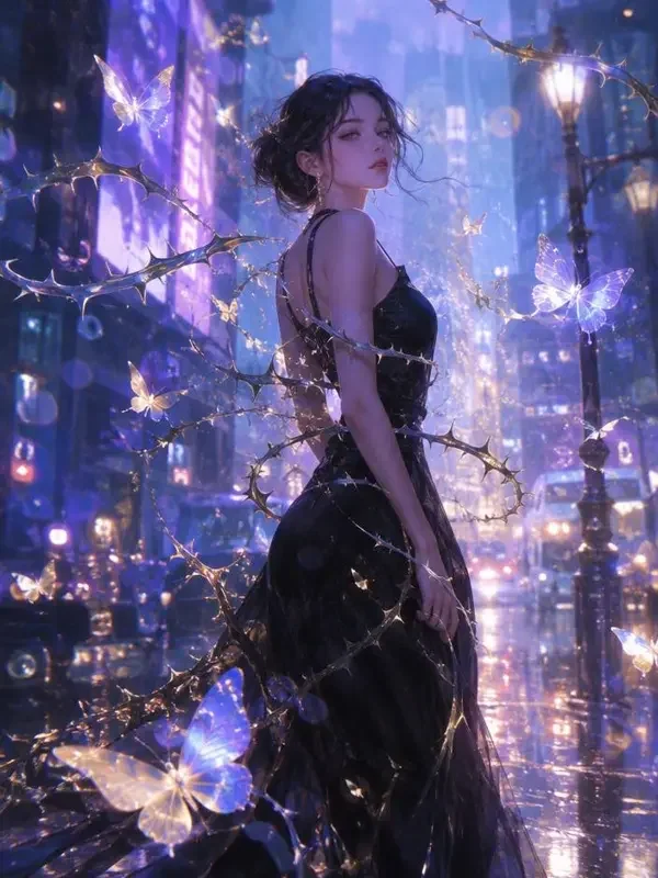 AI剧集《荆棘女王复仇记》封面，都市悬疑复仇的冷艳氛围