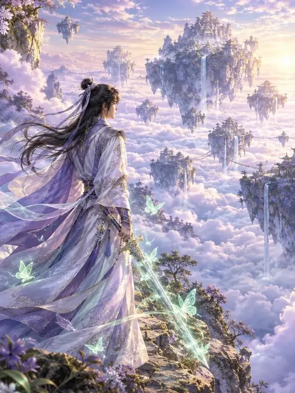 AI剧集《执剑赴山海》封面，仙侠少年御剑山海的恢弘画面